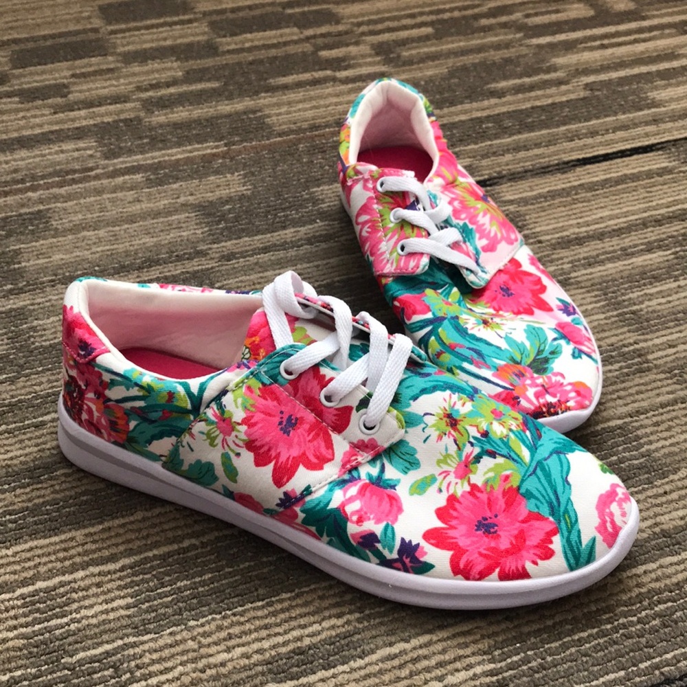 Colorful Flower Print Tennis Shoes